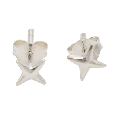 Four Point Star Sterling Silver Stud Earrings