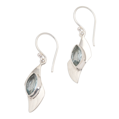 Modern Silver and Blue Topaz Dangle Earrings
