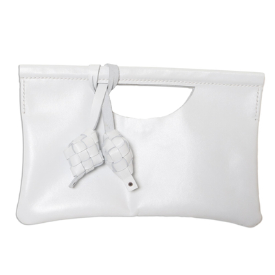 Ivory Leather Clutch with Magnetic Snap Clasp