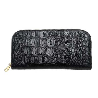 Croc Embossed Black Leather Wallet