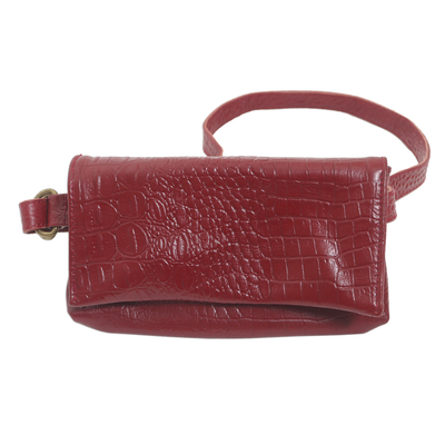 Hand Crafted Leather Crocodile Texture Waist Bag