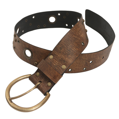 Brown Iron Studded Leather Belt
