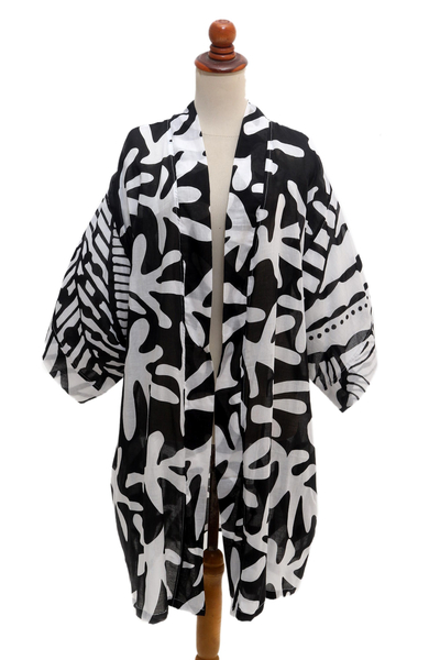 Hand Painted Black and White Silk Kimono Jacket