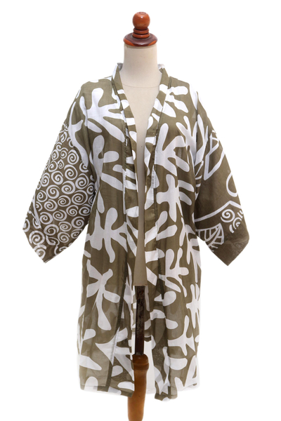 Hand Painted Coral-Motif Silk Robe