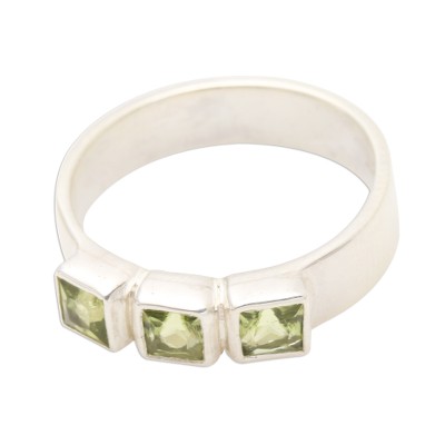 Square Faceted Peridot Sterling Silver Cocktail Ring