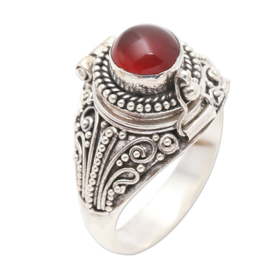 Sterling Silver Locket Ring with Carnelian Cabochon