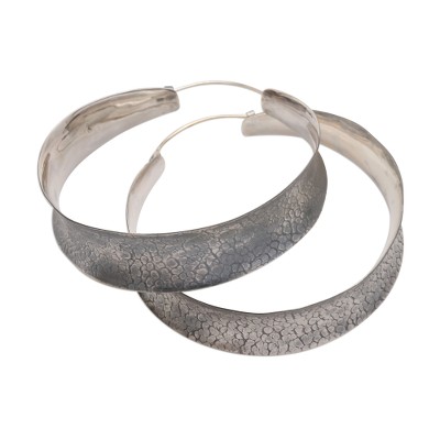 Sterling Silver Textured Hoop Earrings