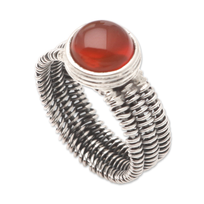 Wire Wrapped Sterling Silver Carnelian Ring
