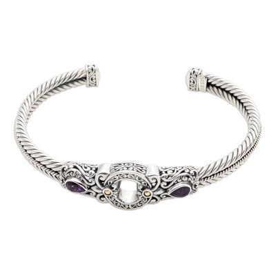 Sterling Silver and Amethyst Cuff Bracelet from Bali