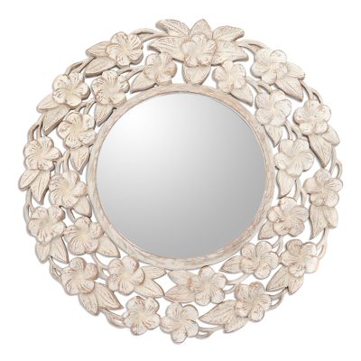Shabby Chic White Floral Wood Wall Mirror