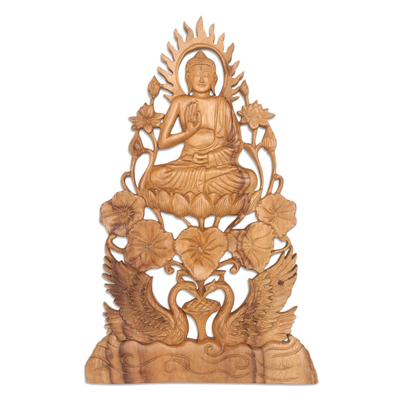 Buddha Vitarka Mudra Wood Relief Panel