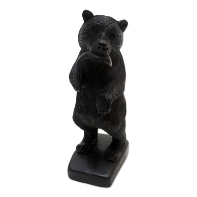 Hand Made Suar Wood Bear Statuette