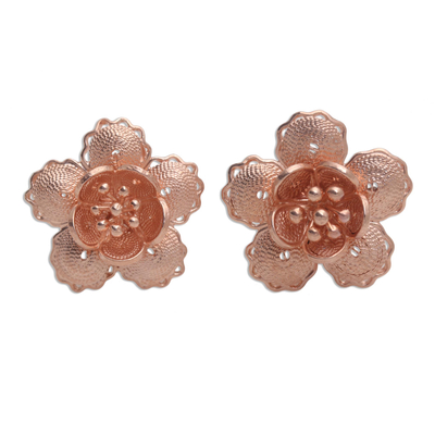 Hand Crafted Rose Gold Plated Flower Button Earrings