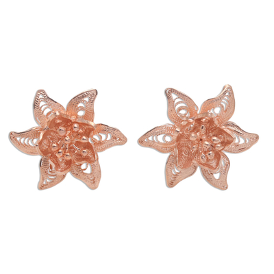 Hand Made Rose Gold Plated Flower Button Earrings