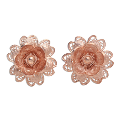 Hand Made Rose Gold Plated Flower Button Earrings