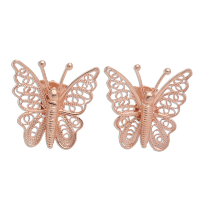 Hand Made Rose Gold Plated Butterfly Button Earrings