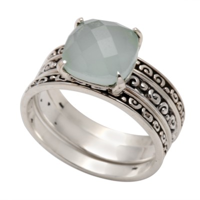 Checkerboard Facet Chalcedony Sterling Silver Cocktail Ring