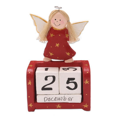 Angel Motif Wood Perpetual Calendar