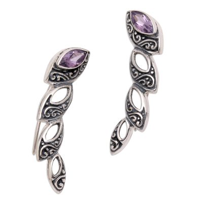 Handmade Sterling Silver and Amethyst Climbing Earrings