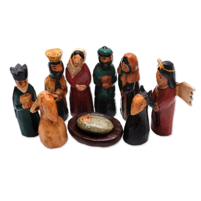 Handmade Wood Nativity Scene (9 Pieces)
