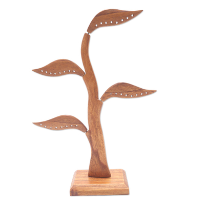 Carved Jempinis Wood Leaf-Themed Jewelry Holder (14 Inch)