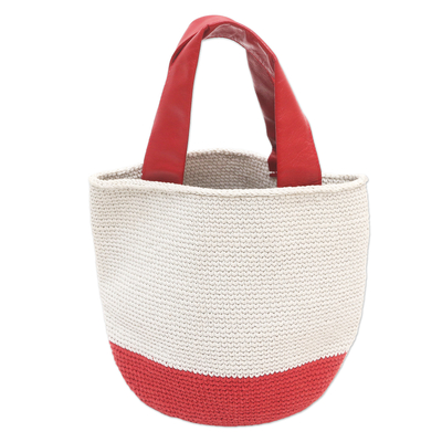 Red and White Cotton Tote Bag from Bali