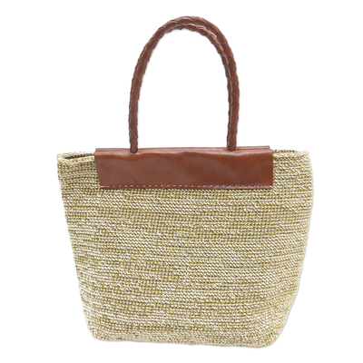 Hand Crafted Cotton and Leather Tote Bag from Bali