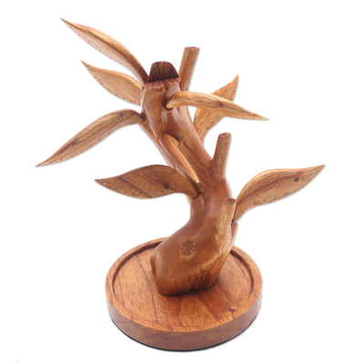 Hand Carved Wood Tree Jewelry Stand