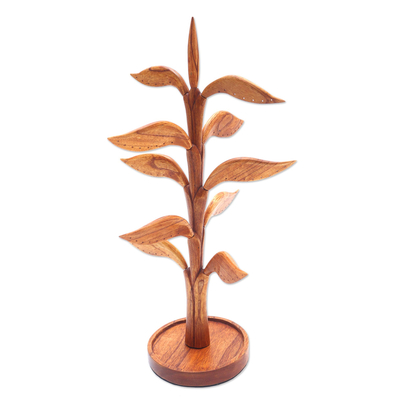 Hand Carved Wood Tree Jewelry Stand