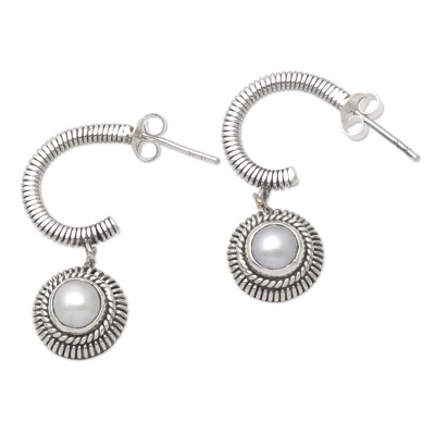 Cultured Pearl and Sterling Silver Dangle Earrings