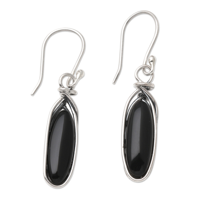 Onyx and Sterling Silver Dangle Earrings