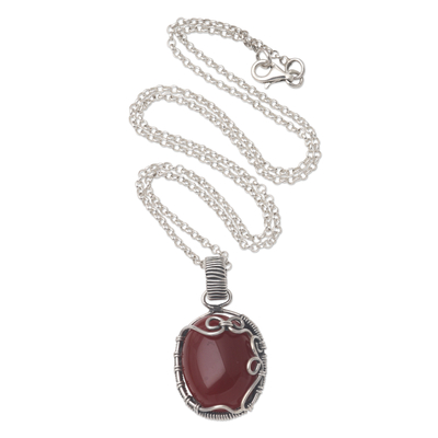 Carnelian and Sterling Silver Pendant Necklace
