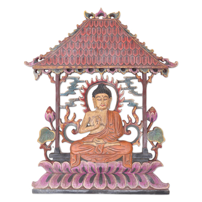 Buddha-Themed Suar Wood Relief Panel
