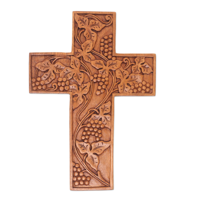 Engraved Suar Wood Wall Cross from Bali