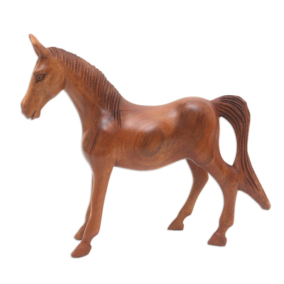 Hand Carved Suar Wood Horse Statuette