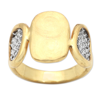 Handmade Gold-Plated Brass and Mesh Band Ring