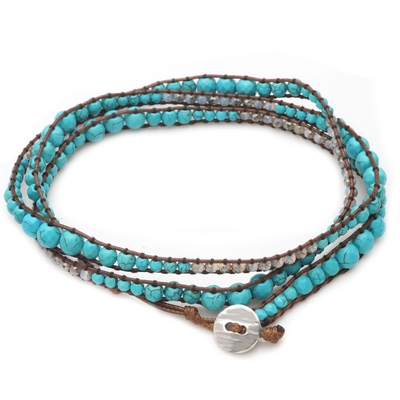 Crystal and Reconstituted Turquoise Beaded Wrap Bracelet