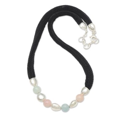 Artisan Crafted Rose Quartz and Beryl Beaded Necklace