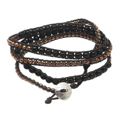 Handmade Onyx and Hematite Wrap Bracelet from Bali