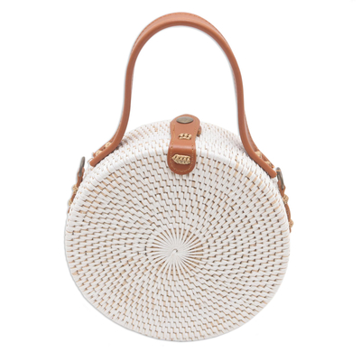 Natural Fiber and Leather Round Sling Bag