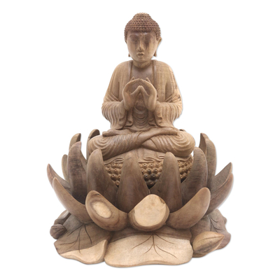 Artisan Crafted Hibiscus Wood Buddha Sculpture