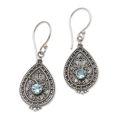 Blue Topaz and Sterling Silver Dangle Earrings