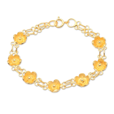 Gold-Plated Filigree Floral Bracelet