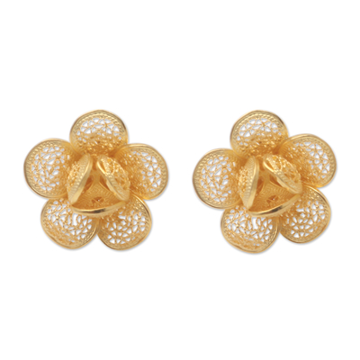 Gold-Plated Floral Button Earrings