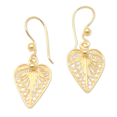 Gold-Plated Heart-Shaped Dangle Earrings