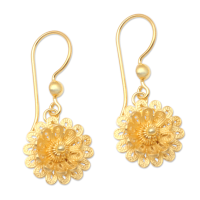 Hand Made Gold-Plated Floral Dangle Earrings