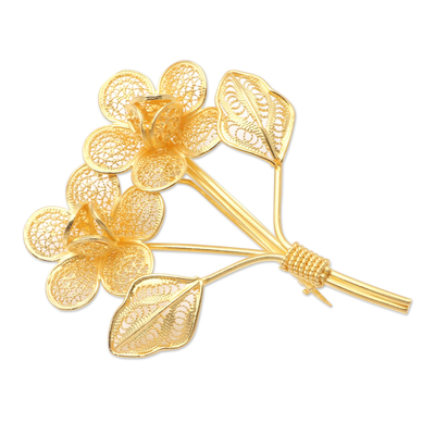 Gold-Plated Filigree Flower Bouquet Brooch