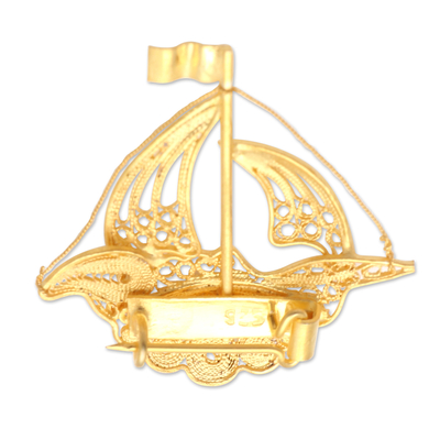 Gold-Plated Filigree Boat Brooch