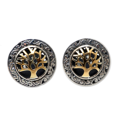 Gold-Accented Tree-Themed Button Earrings