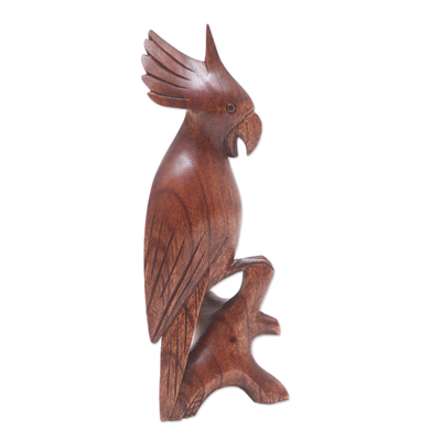 Hand Carved Suar Wood Cockatoo Statuette